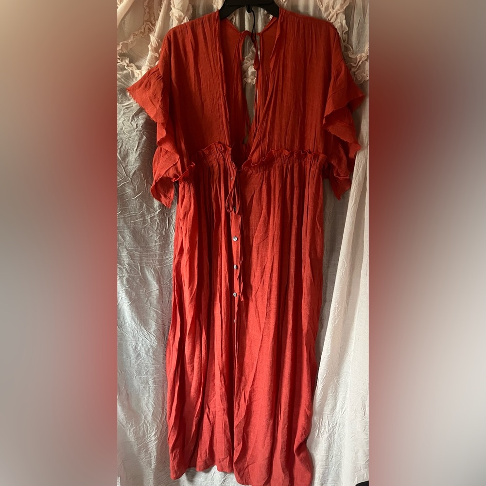 Red/Orange Maxi Dress boho beach cover up flowy ruffles